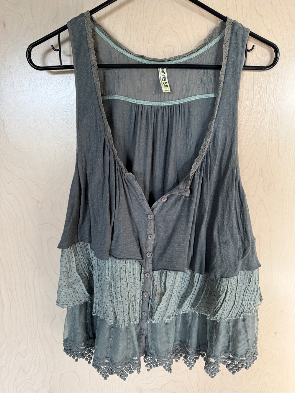 Free People Tiered lace trim tank.
